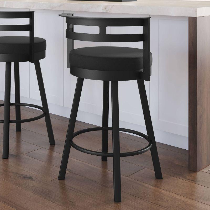 Amisco Render Upholstered Counter Height Barstool Black: Faux Leather, Steel Frame, 26" Seat