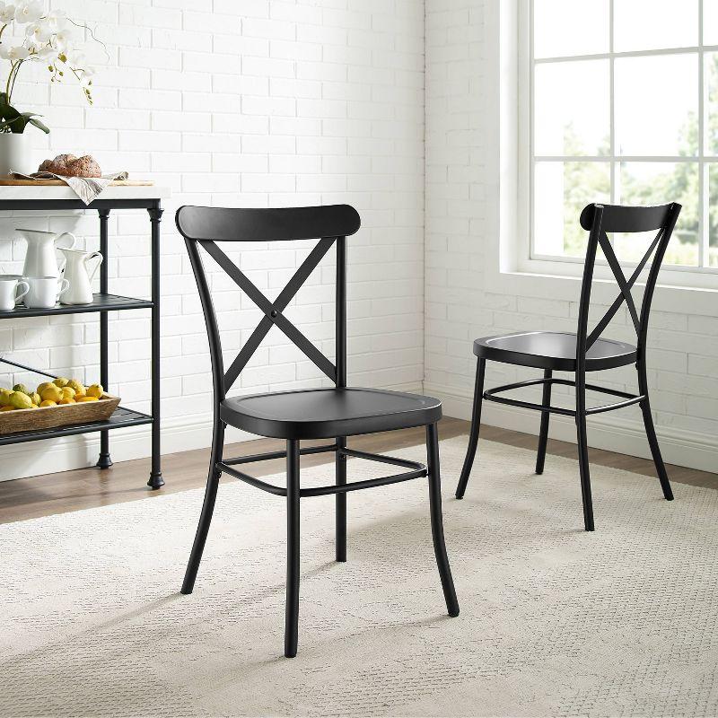 Set of 2 Camille Dining Chair Matte Black - Crosley: French Industrial Style, Steel Construction, X-Back Design