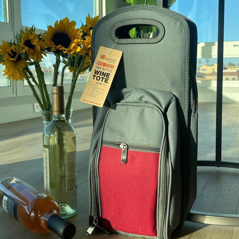 Lexi Home 7-Piece Grey Red Insulated Bottle Carrier Picnic Tote Set