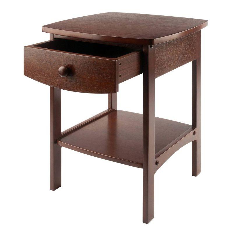 Winsome End Table Walnut: Hardwood Frame, MDF Top, Rectangular Side Table with Shelf & Drawer