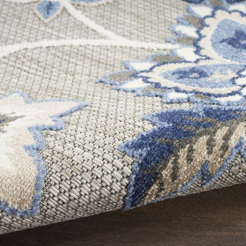 Nourison Aloha Floral Farmhouse Flatweave High-Low Indoor Outdoor Area Rug Blue Grey 7'10" x 10'6"