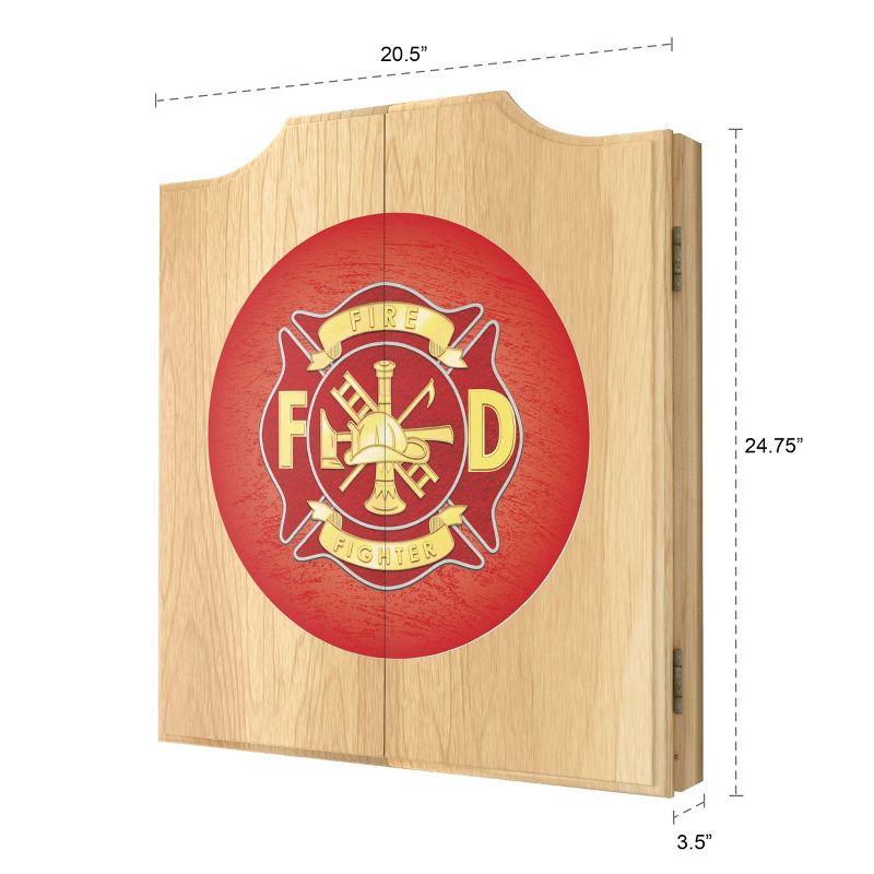 Fire Fighter Solid Pine Dartboard Cabinet Set with Darts