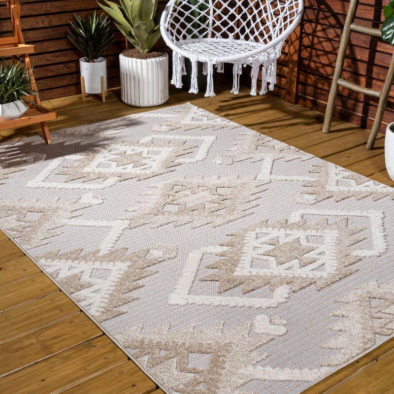 3'x5' Sumak High-Low Pile Neutral Diamond Kilim Indoor/Outdoor Area Rug, Beige/Gray - JONATHAN Y