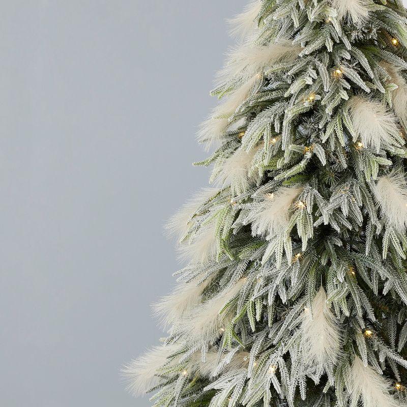 Flocked Realistic Pine and Pampas Christmas Tree 550 Warm White LED Lights - Includes a Storage Bag & Remote Control