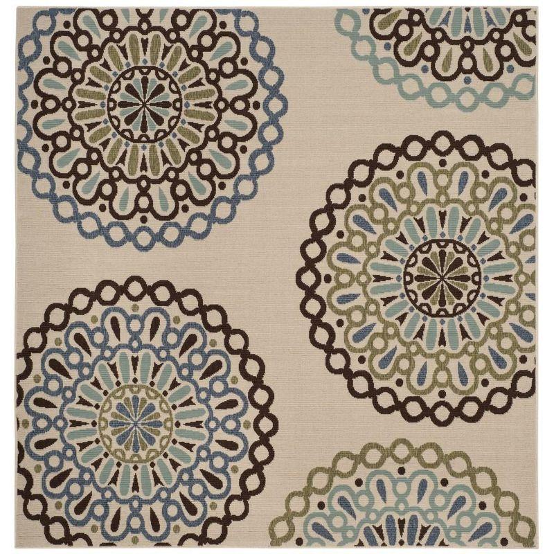 Veranda VER092 Power Loomed Indoor/Outdoor Area Rug - Cream/Blue - 5'3"x5'3" - Safavieh.