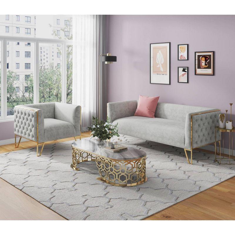 Manhattan Comfort 2pc Vector Sofa and Armchair Set Gray: Velvet Upholstery, Metal & Wood Frame, No Assembly Required