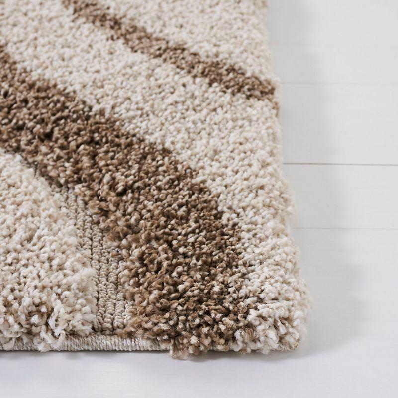 Ivory and Beige Geometric Shag Runner Rug