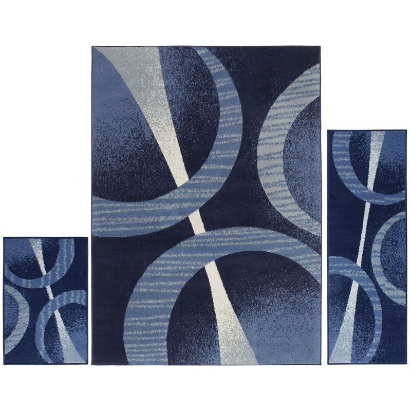 Home Dynamix Ariana Arcata Contemporary Bold Abstract Graphic Area Rug, Navy Blue/Grey, 3-Piece Set