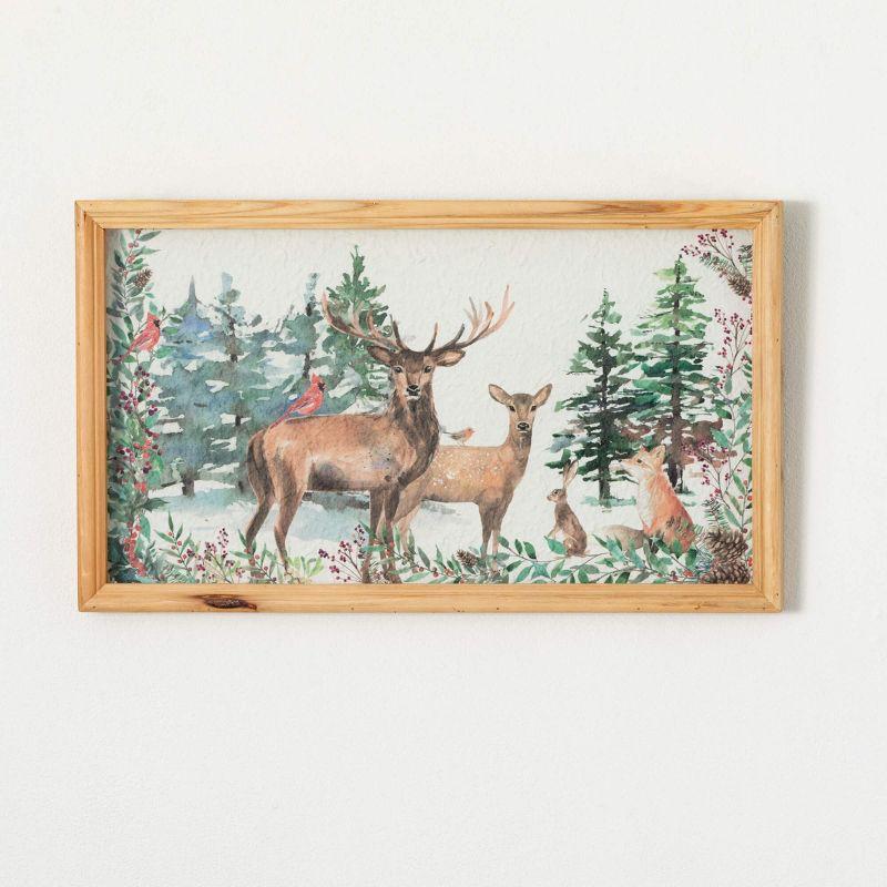 24" Multicolor Woodland Deer and Pine Trees Wall Art