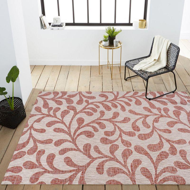 8'x10' Vine All Over Indoor/Outdoor Area Rug, Red/Beige - JONATHAN Y