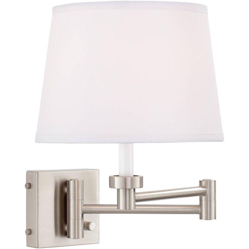 Brushed Nickel Swing Arm Wall Lamp with USB and White Shade