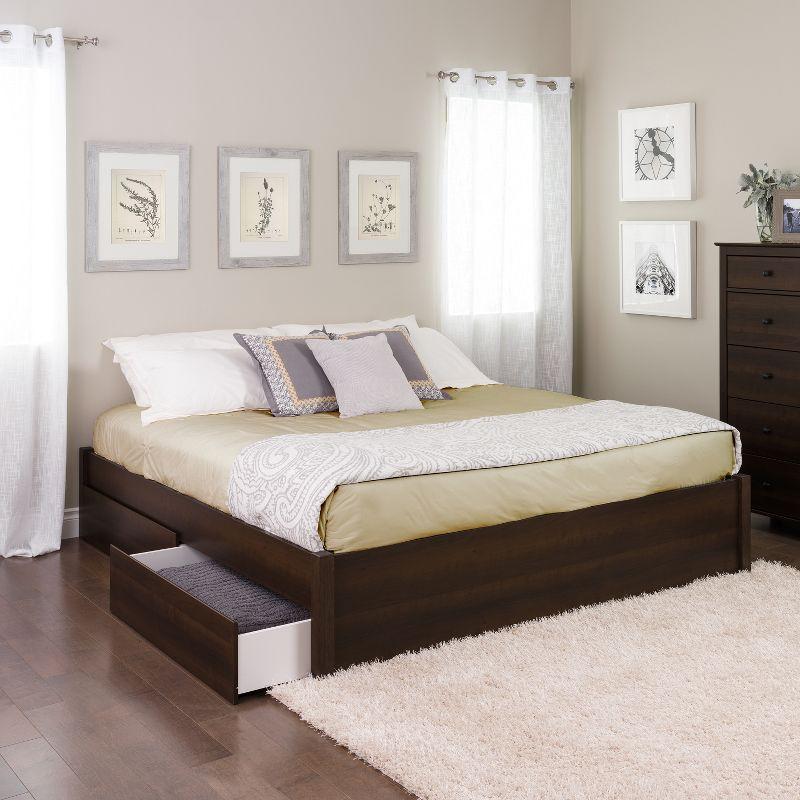King Select 4-Post Platform Bed with 4 Drawers Espresso Brown - Prepac: Particle Board & MDF Construction, No Box Spring Needed