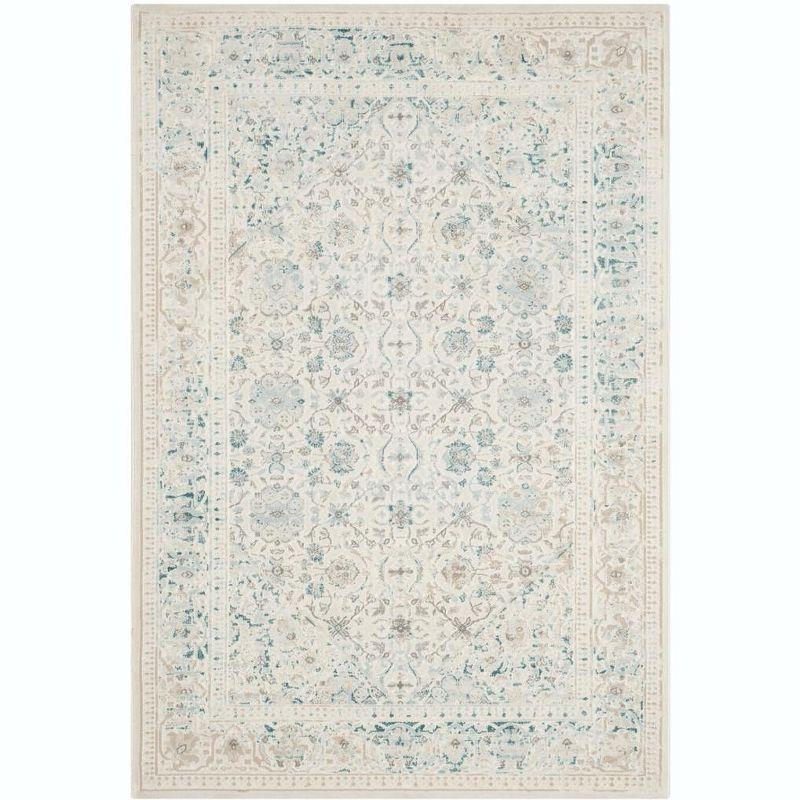 Ivory and Turquoise Hand-knotted Synthetic Rectangular Rug