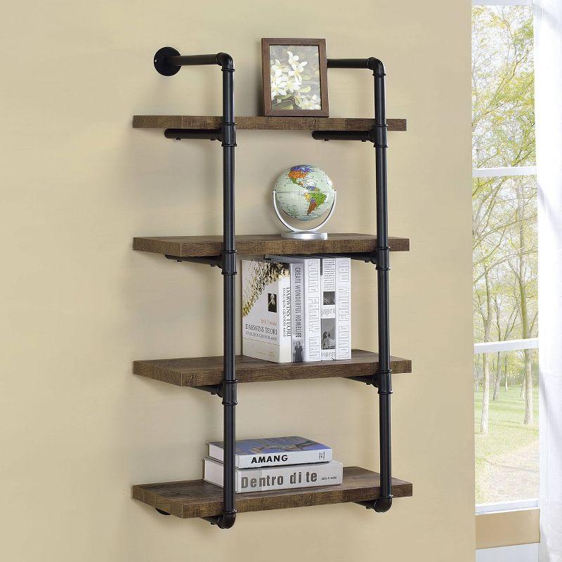 Industrial Black and Rustic Oak 24" Wall Shelf with Four Shelves