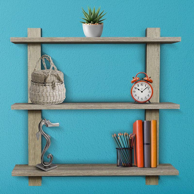 Grey 3-Tier Asymmetric Floating Wall Shelf