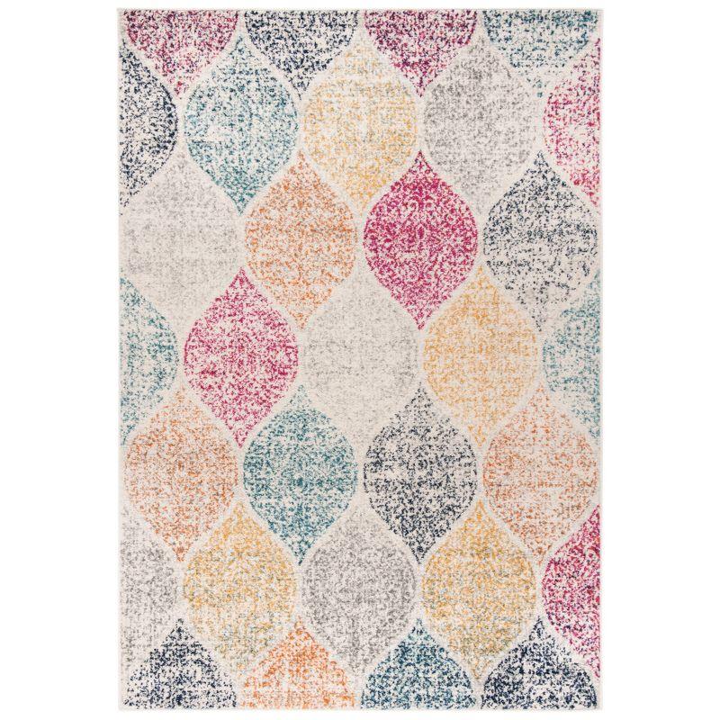 Ivory and Multicolor Geometric Synthetic Area Rug, 3' x 5'