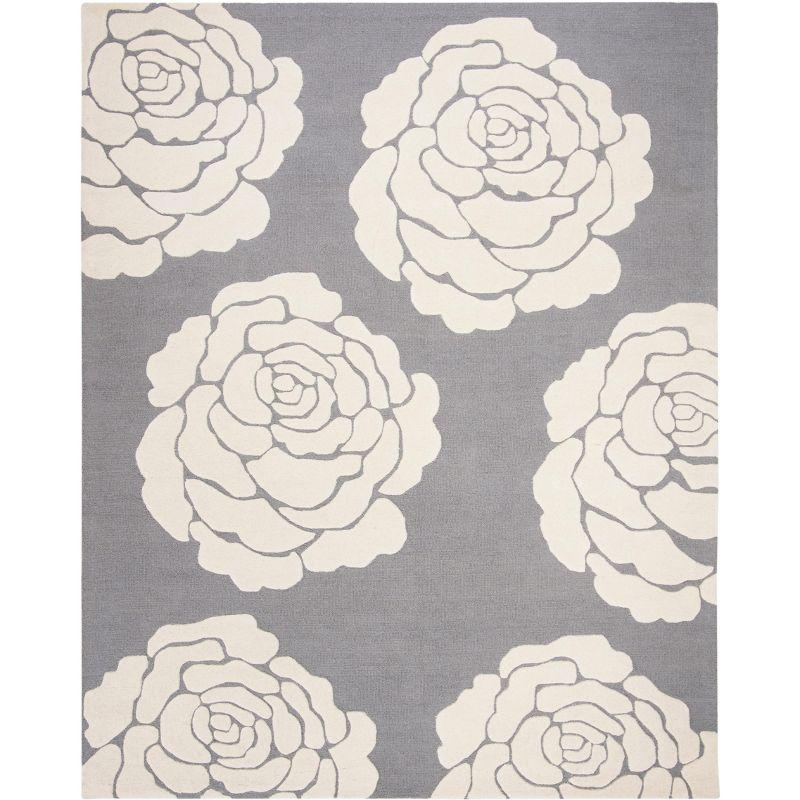 Dark Grey and Ivory Hand-Tufted Wool 8' x 10' Area Rug