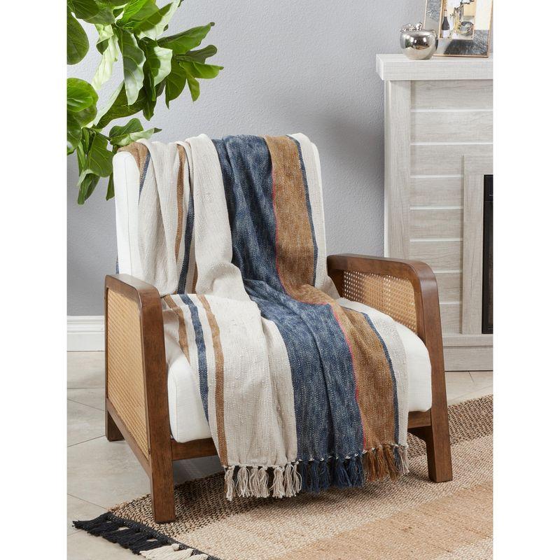 Multicolor Cotton Striped Throw Blanket with Fringe, 52"x68"