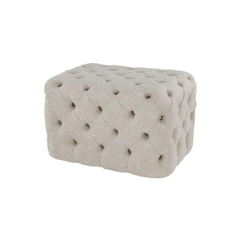 Beige Linen Tufted Elegant Footstool Ottoman - 21.75" L