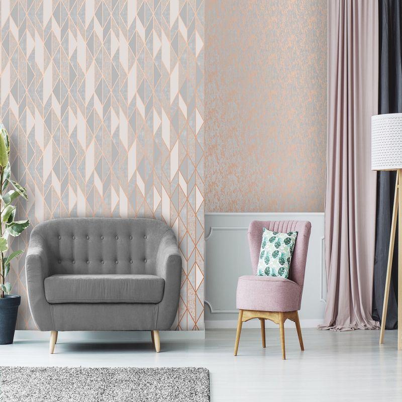 Milan Rose Gold and Grey Textured Wallpaper Roll