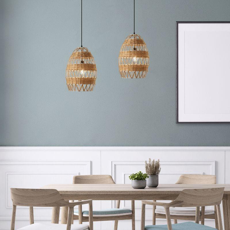 12.75" Alyssa Rattan and Metal Pendant Ceiling Light - River of Goods: UL Listed, Adjustable Height, Dome-Shaped Shade