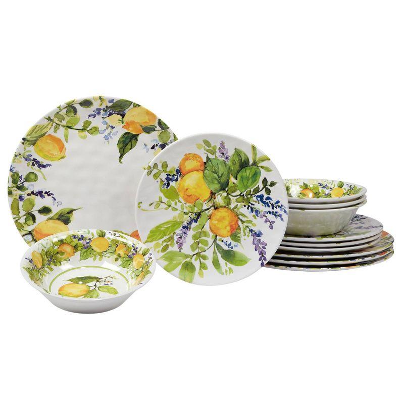 Lemon Zest Floral Melamine 12-Piece Dinnerware Set