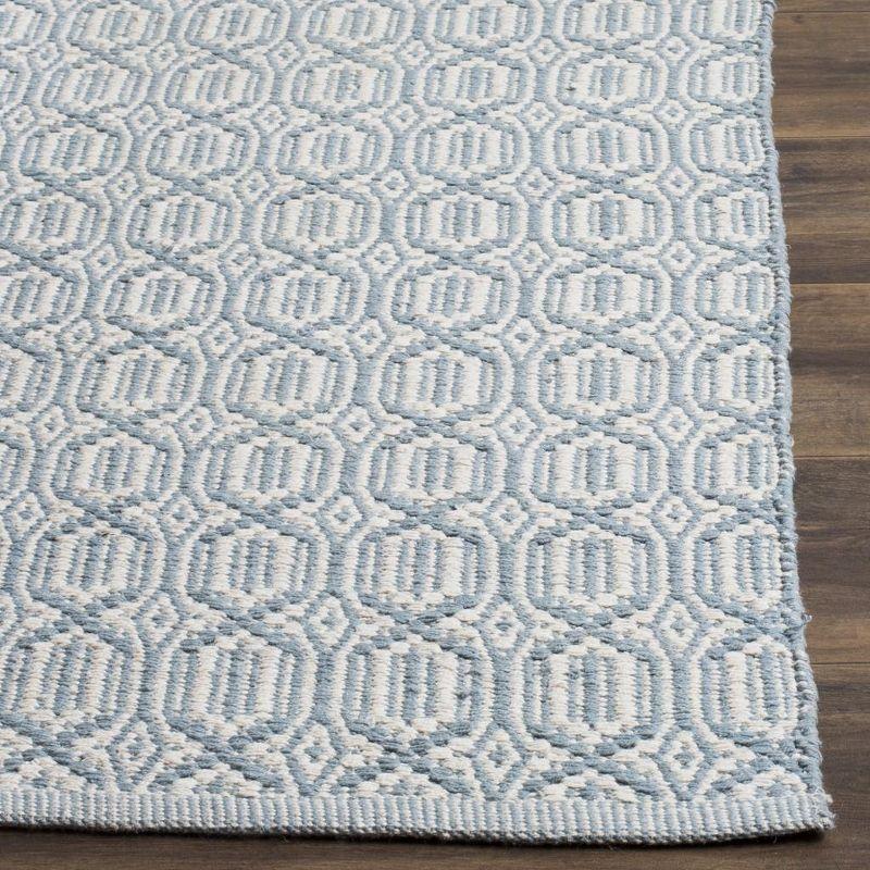 Ivory and Blue Handwoven Wool Cotton Area Rug, 6' x 9'