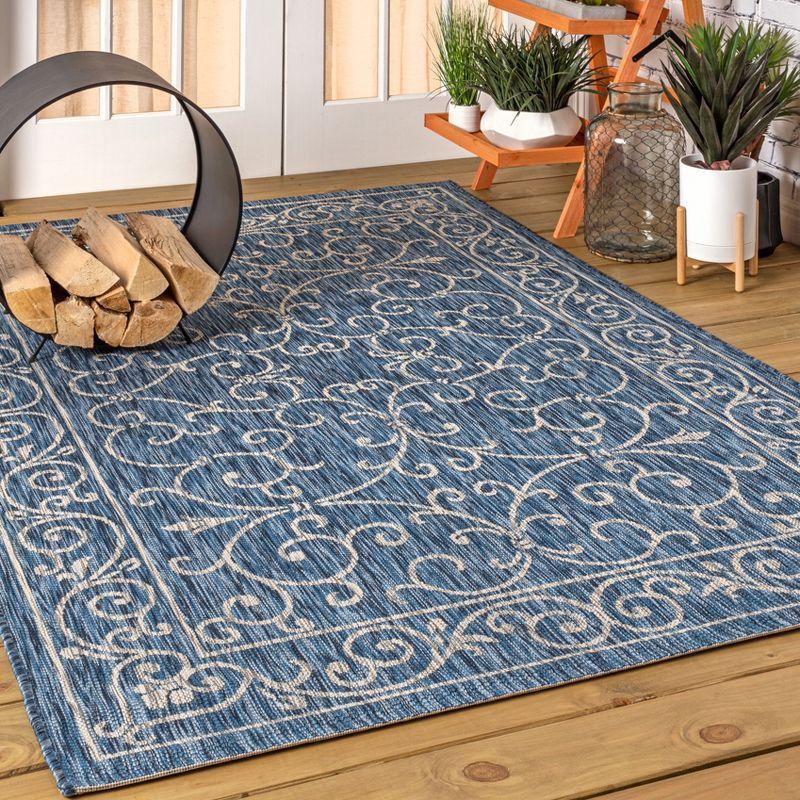 9' X 12' Charleston Vintage Filigree Textured Weave Indoor/Outdoor Area Rug, Navy/Gray - JONATHAN Y