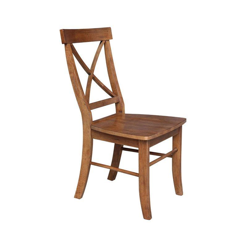 International Concepts Set of 2 X Back Chairs with Solid Wood Seat Distressed Oak : Hardwood Frame, Mid-Century Style