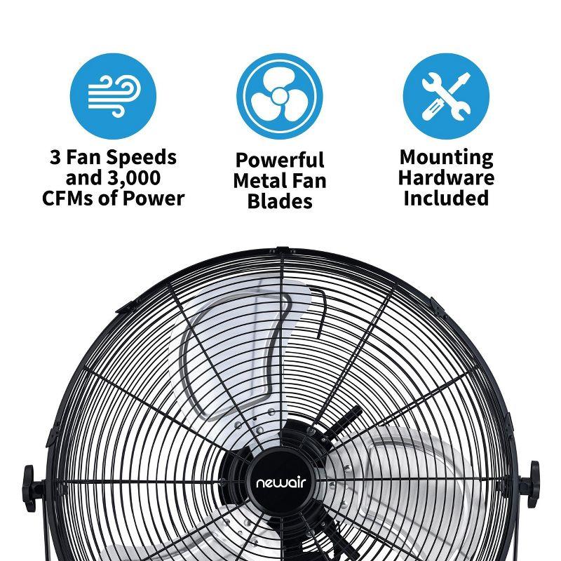 Newair 20" High Velocity Wall Mount Fan, Heavy Duty Waterproof Outdoor Fan, Adjustable Tilt and 3 Speeds up to 4650 CFM, Pull Chain Switch