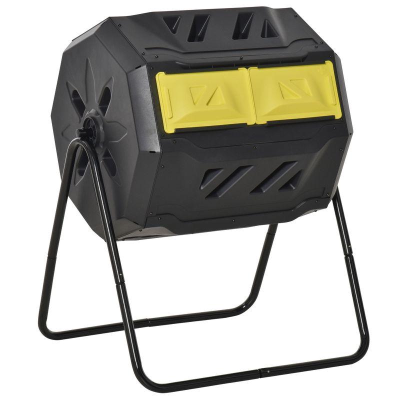 Outsunny Tumbling Compost Bin Outdoor 360° Dual Chamber Rotating Composter 43 Gallon