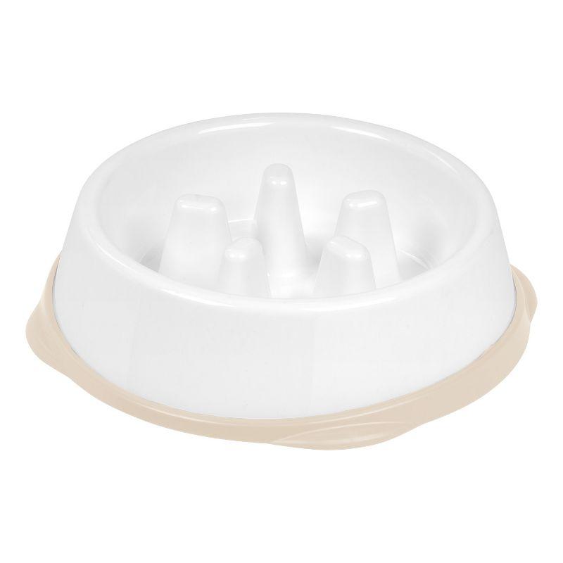 IRIS USA 2 Cup Slow Feeder Dog Bowl for Long Snouted Pets, White/Beige