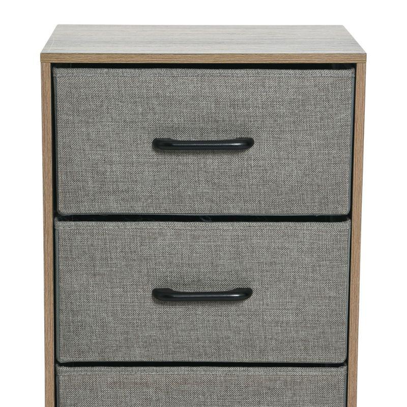 Household Essentials Dresser Nightstand Chest of Drawers Ashwood Rustic Wood Grain with 3 Grey Strorage Drawers