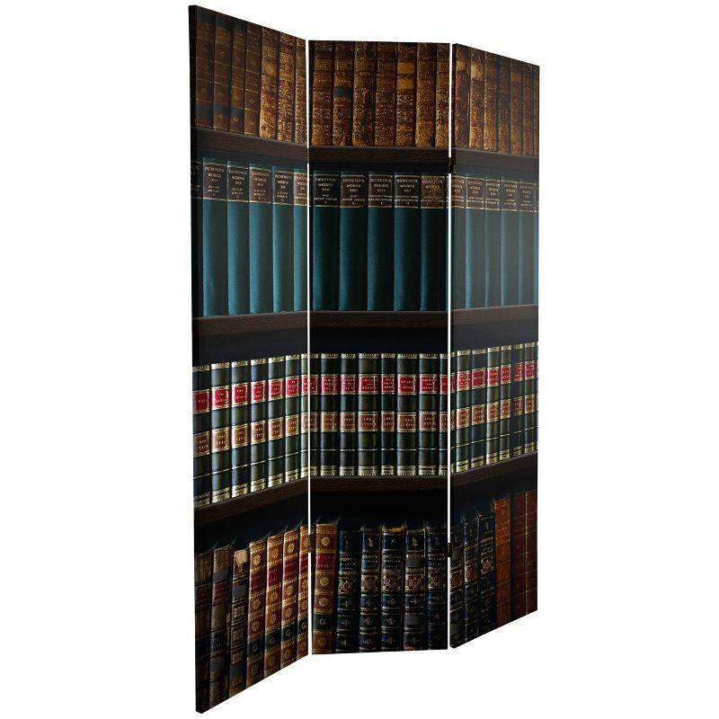 Elegant 6ft Warm Toned Library Canvas 3-Panel Folding Room Divider