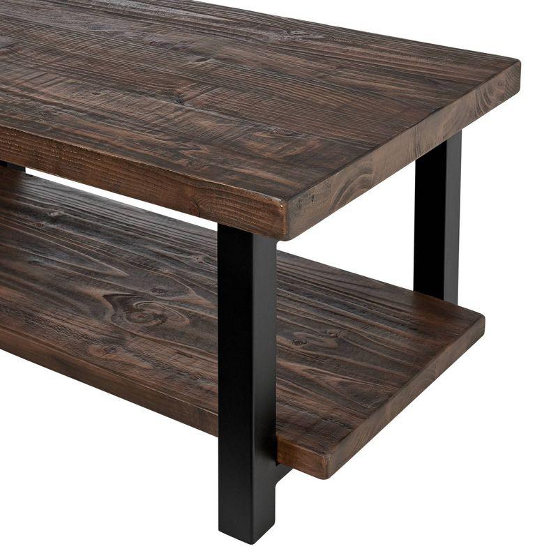 Alaterre Furniture 42" Pomona Wide Coffee Table Wood Rustic Natural: Fixed Shelf, Metal Frame, Living Room Furniture