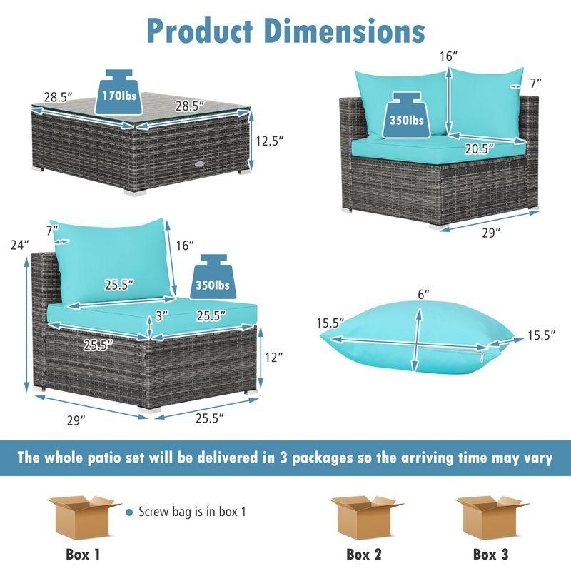 Costway 7PCS Patio Rattan Furniture Set Sectional Sofa Cushioned Turquoise