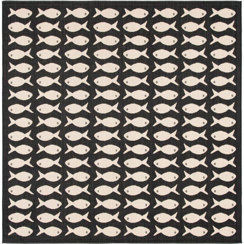 Courtyard CY6013 Power Loomed Indoor and Outdoor Area Rug - Black/Beige - 7'10"x7'10" - Safavieh