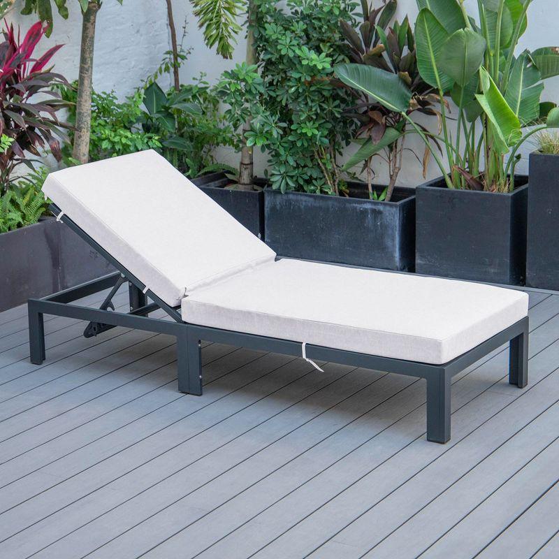 LeisureMod Marlin Patio Sling Chaise Lounge Chair With Arms in Black Aluminum