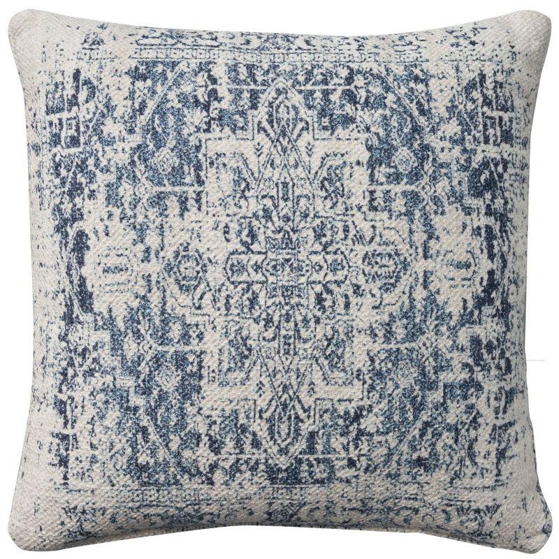 20"x20" Oversize Nicole Curtis Vintage Medallion Indoor Square Throw Pillow Ivory/Navy - Nicole Curtis: Handmade, 100% Cotton, Zipper Closure