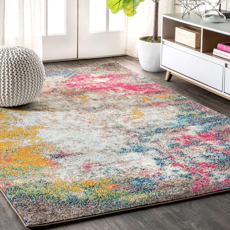 Contemporary Yellow Multicolor Abstract Synthetic Area Rug