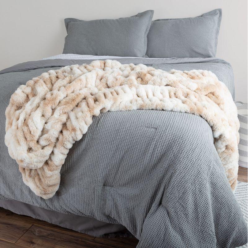 Oversized Ruched Faux Fur Blanket - 60x80-Inch Jacquard Faux Fur Queen-Size Throw for Sofas and Beds - Luxurious Bedding by Lavish Home