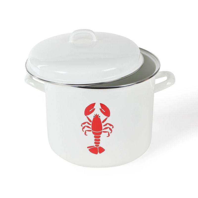 16-Quart White and Red Enamel Steel Lobster Stock Pot