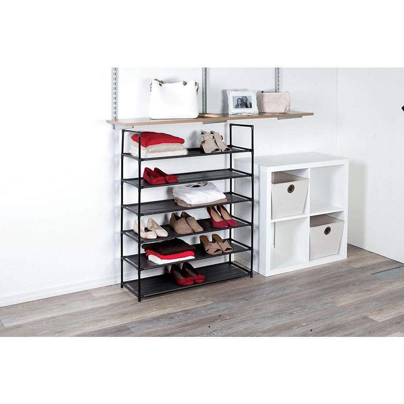 Black and Gray 6-Tier Metal and Fabric Shoe Rack