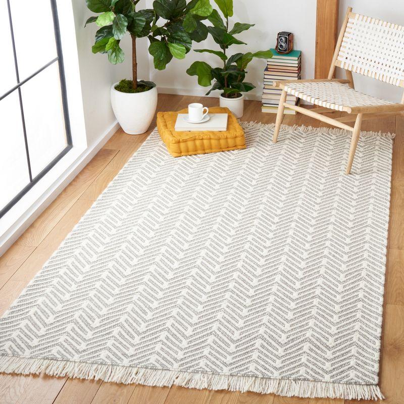 Ivory and Gray Hand-Tufted Wool Square Rug 6'