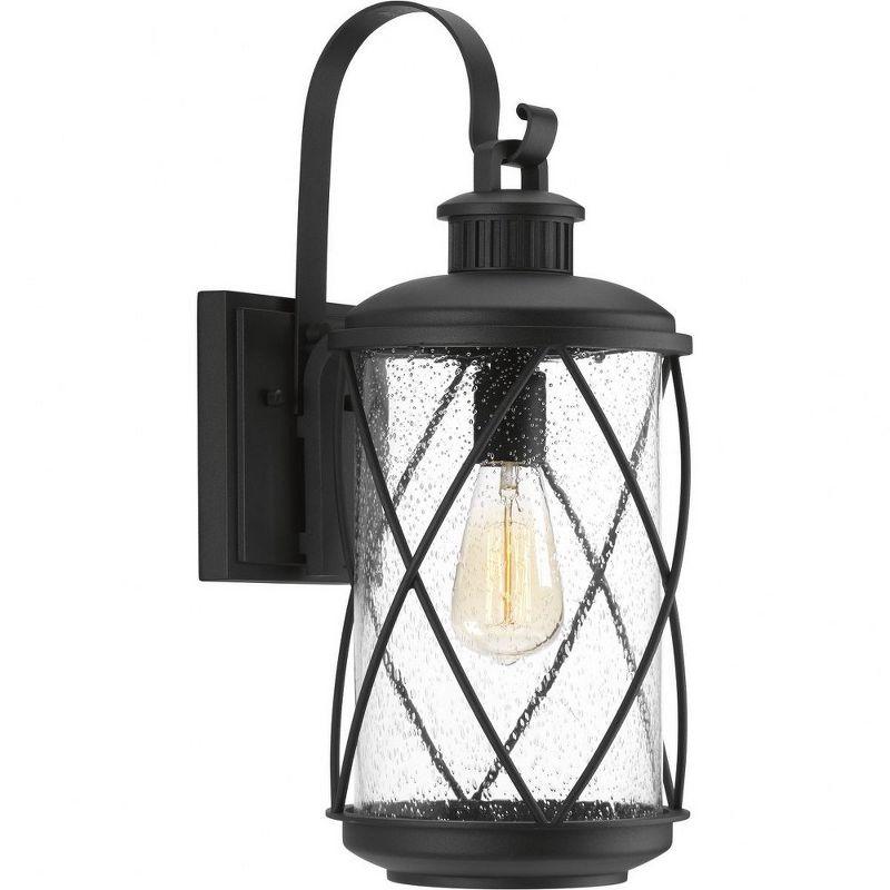 Black Aluminum Medium Wall Lantern with Clear Seeded Glass Shade