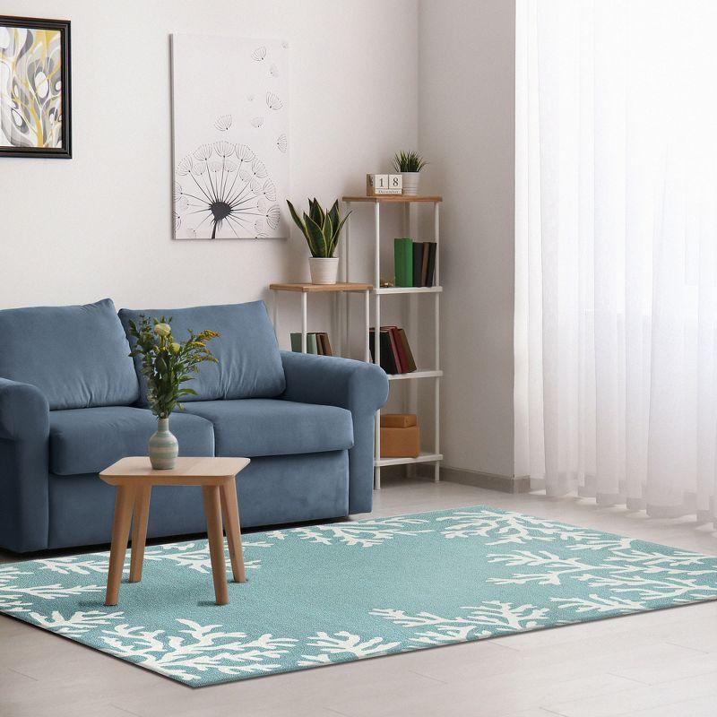 Liora Manne Capri Coral Border Indoor/Outdoor Rug Aqua 2'6" x 4'