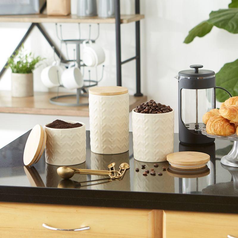 Design Imports Antique White Matte Retro Vine Texture Ceramic Canister Set/3