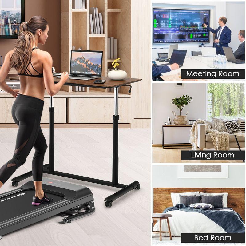 Costway Height Adjustable Computer Desk Sit Stand Rolling Notebook Table Brown