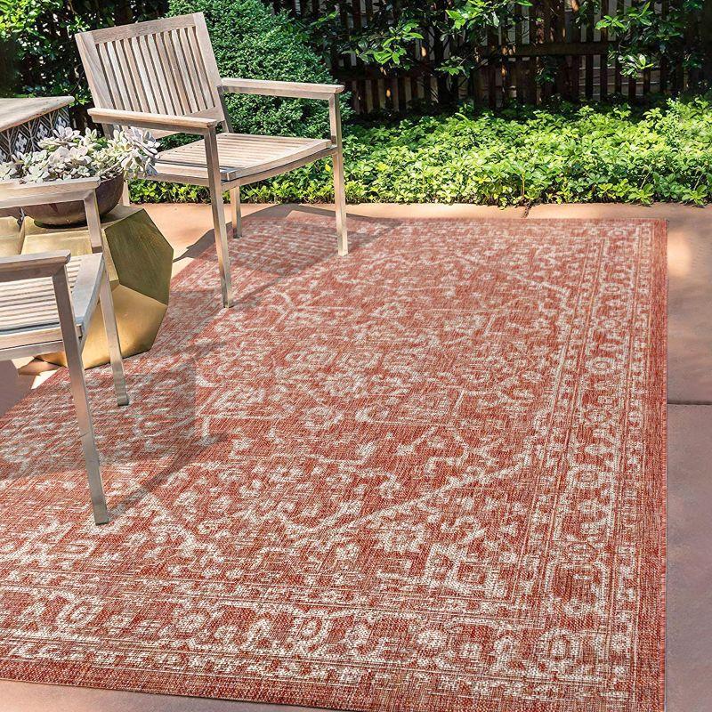 8'x10' Malta Bohemian Medallion Textured Weave Indoor/Outdoor Area Rug, Red/Taupe - JONATHAN Y