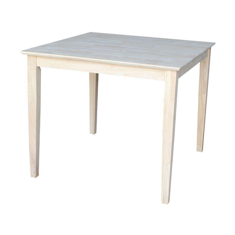 36" Square Solid Wood Dining Table with Shaker Legs Unfinished - International Concepts: Parawood, Seats 4